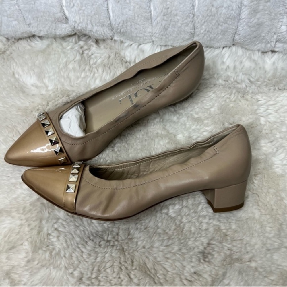 AGL ATTILIO GIUSTI LEOMBRUNI Pyramid Studded Pointy Toe heels Size 39 Tan - Picture 4 of 8
